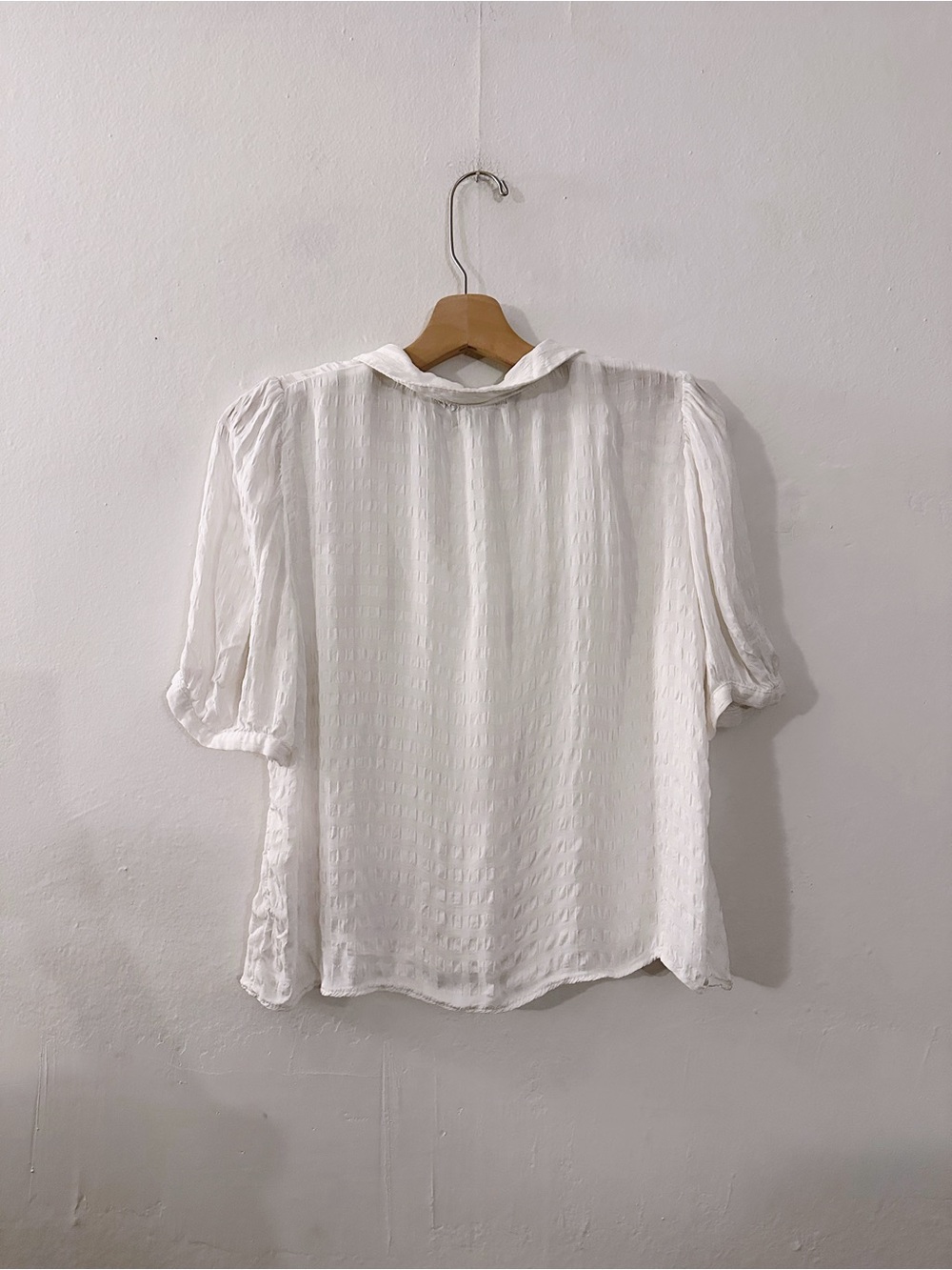 Zara Short Sleeve Blouse White Collared Textured Top - Picture 5 of 6
